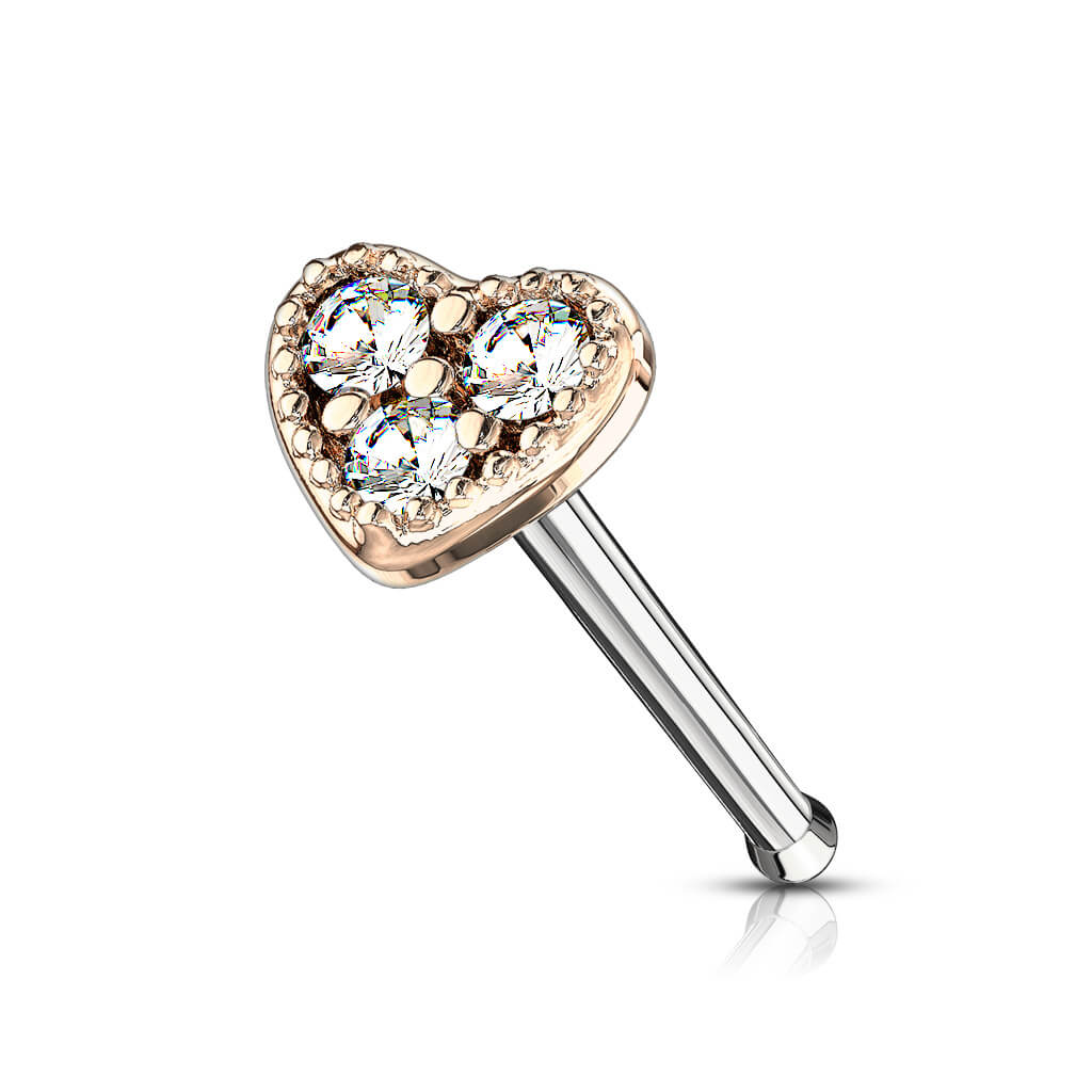 CZ Heart Nose Stud Ring