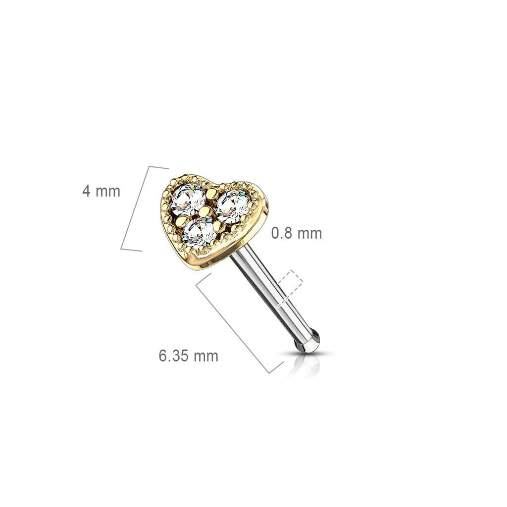 CZ Heart Nose Stud Ring