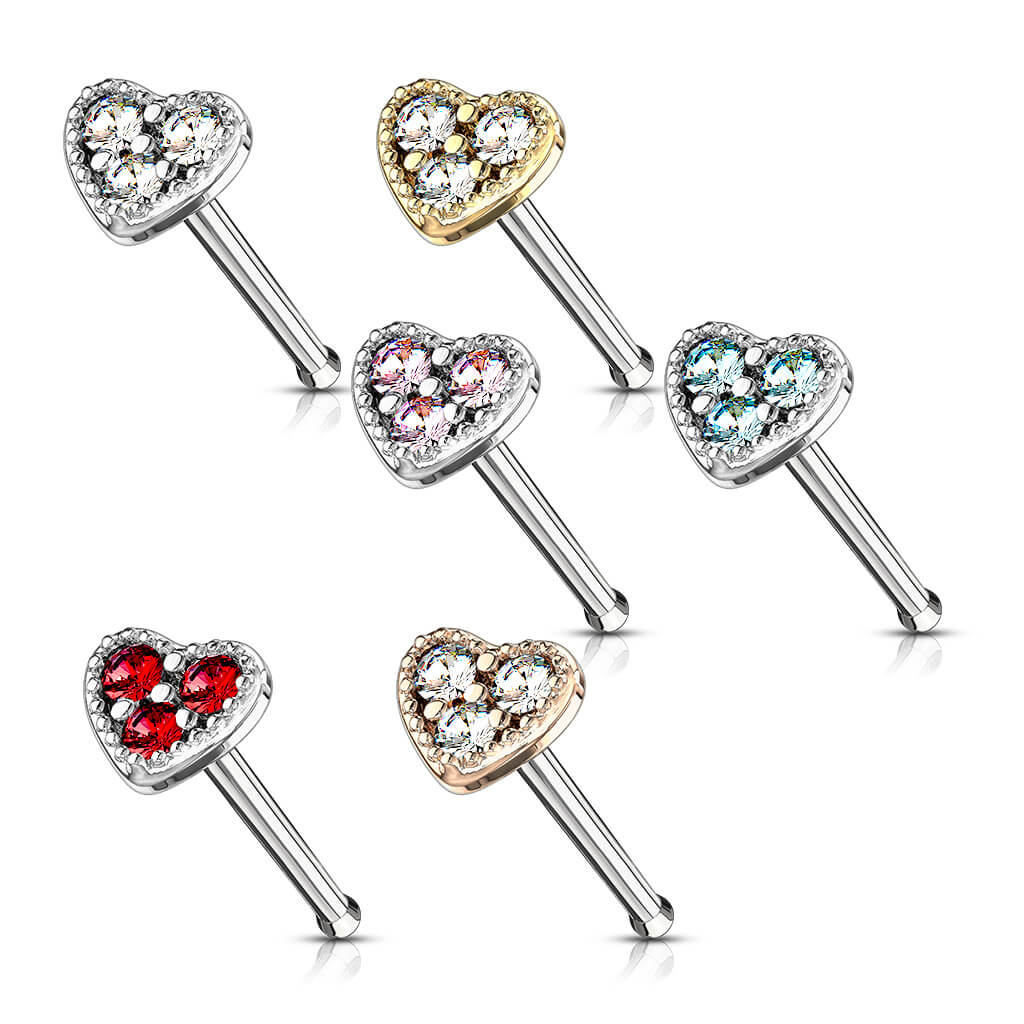 CZ Heart Nose Stud Ring