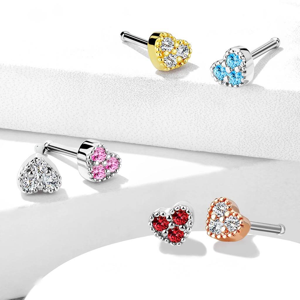 CZ Heart Nose Stud Ring