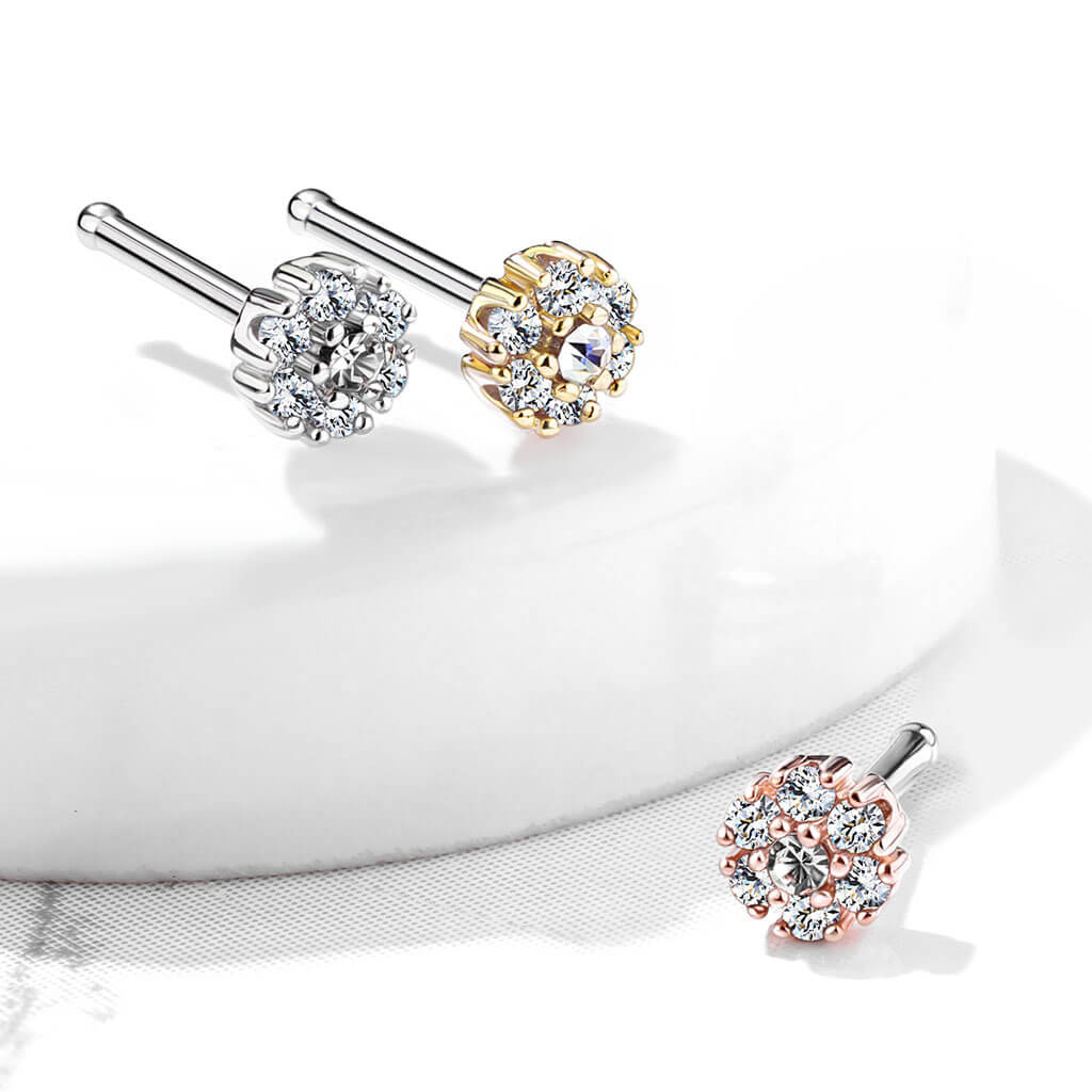 CZ Flower Double-Tier Nose Bone Stud