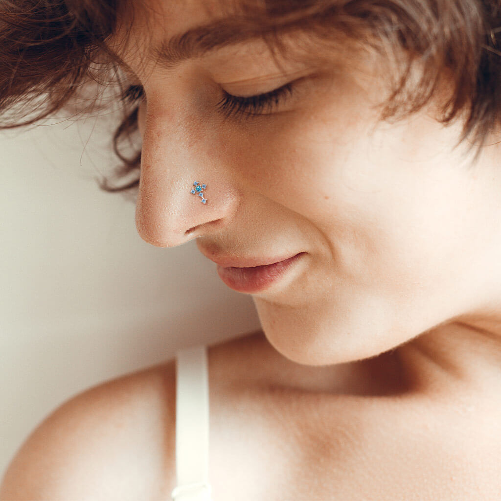 CZ Cross Nose Bone Stud