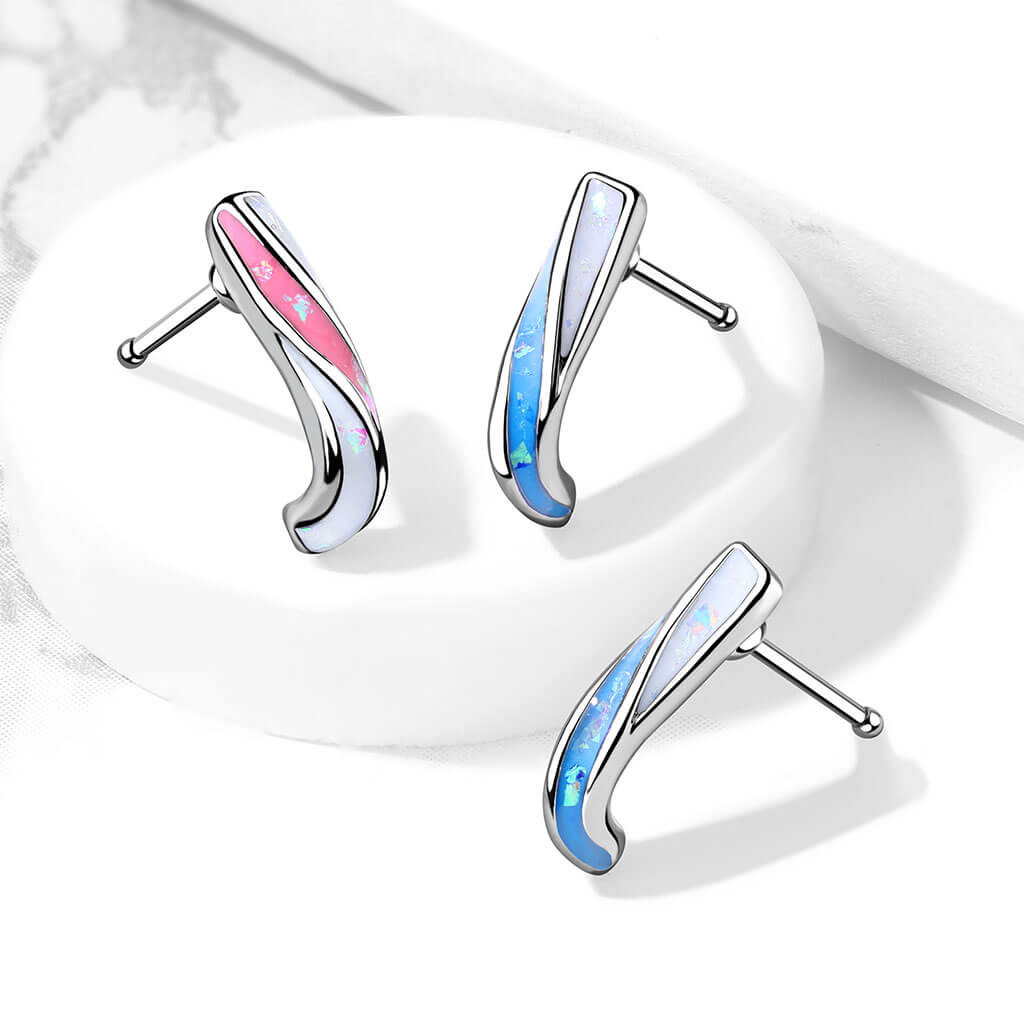 Opal Glitter Twist Nose Crawler Bone Stud