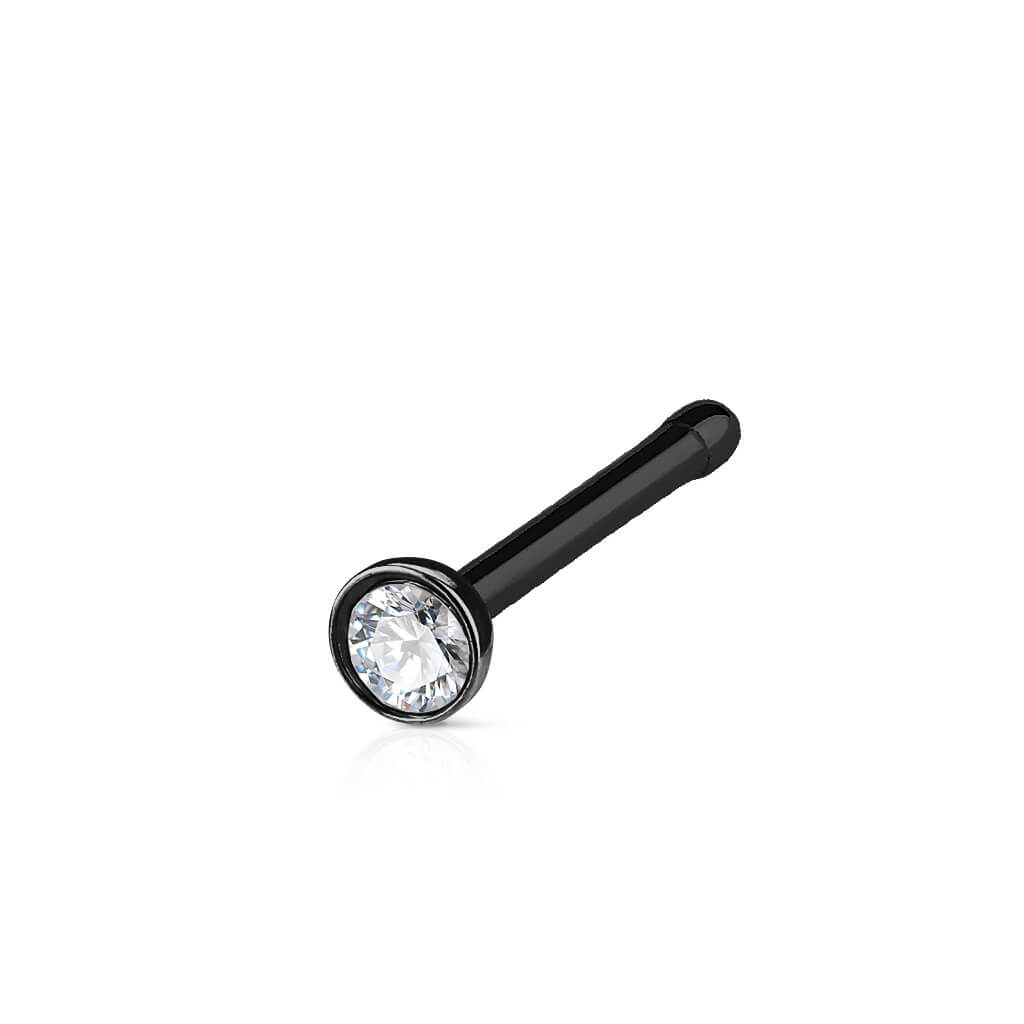 Crystal Half Ball Nose Stud Ring - Surgical Steel
