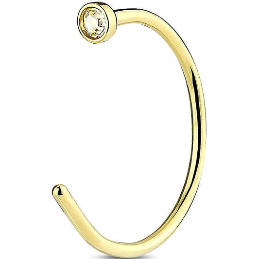 Gold Clear Gem Top Nose Hoop Ring