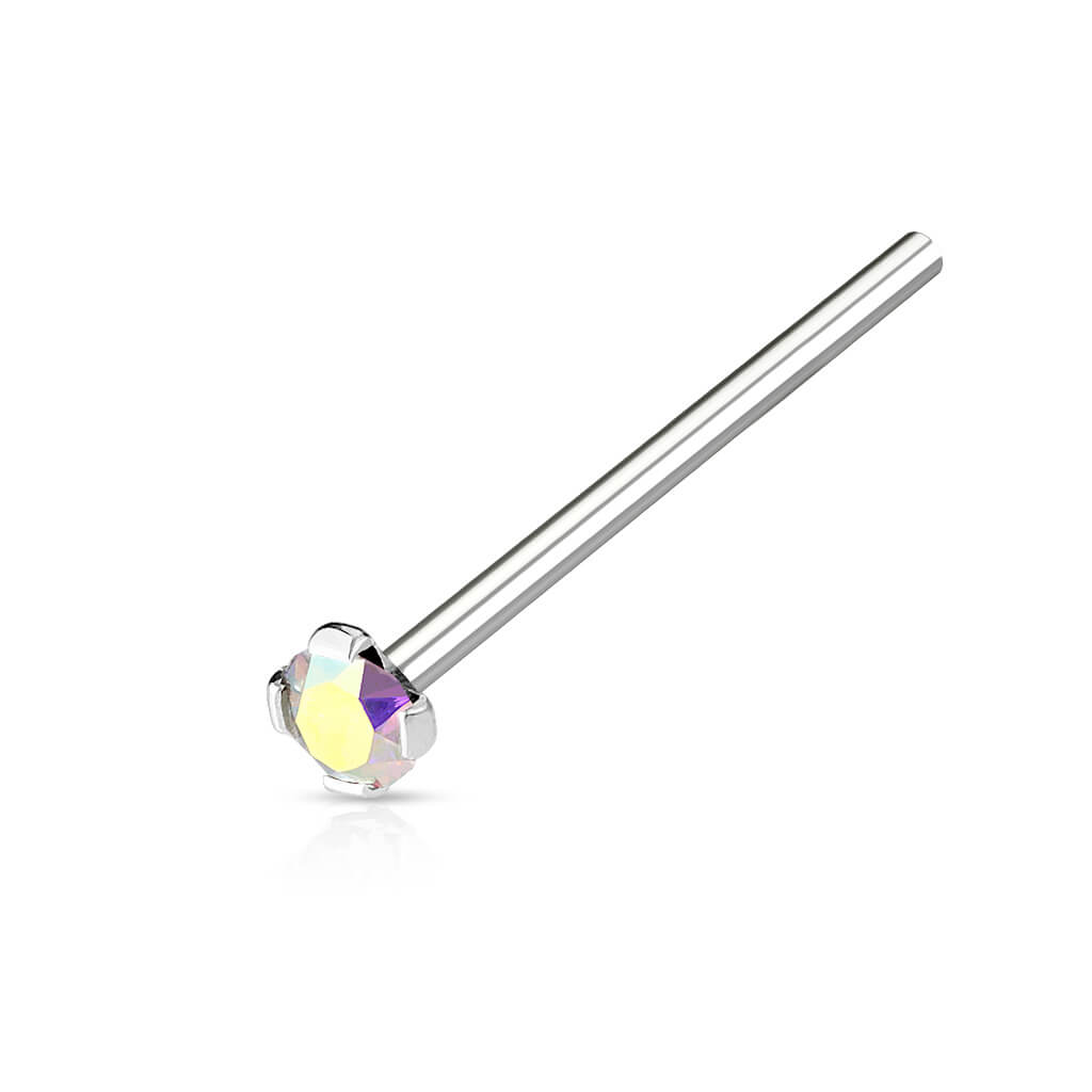 2mm Prong-Set CZ Fishtail Nose Ring