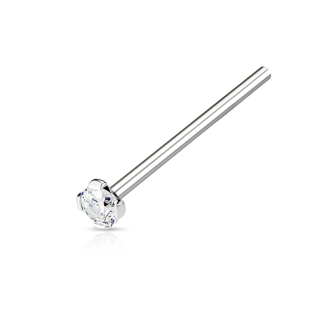 2mm Prong-Set CZ Fishtail Nose Ring