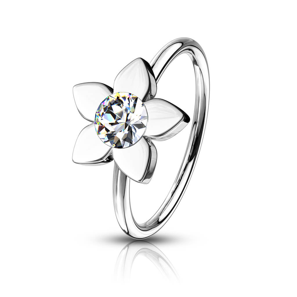 Jeweled Flower Nose Hoop Ring