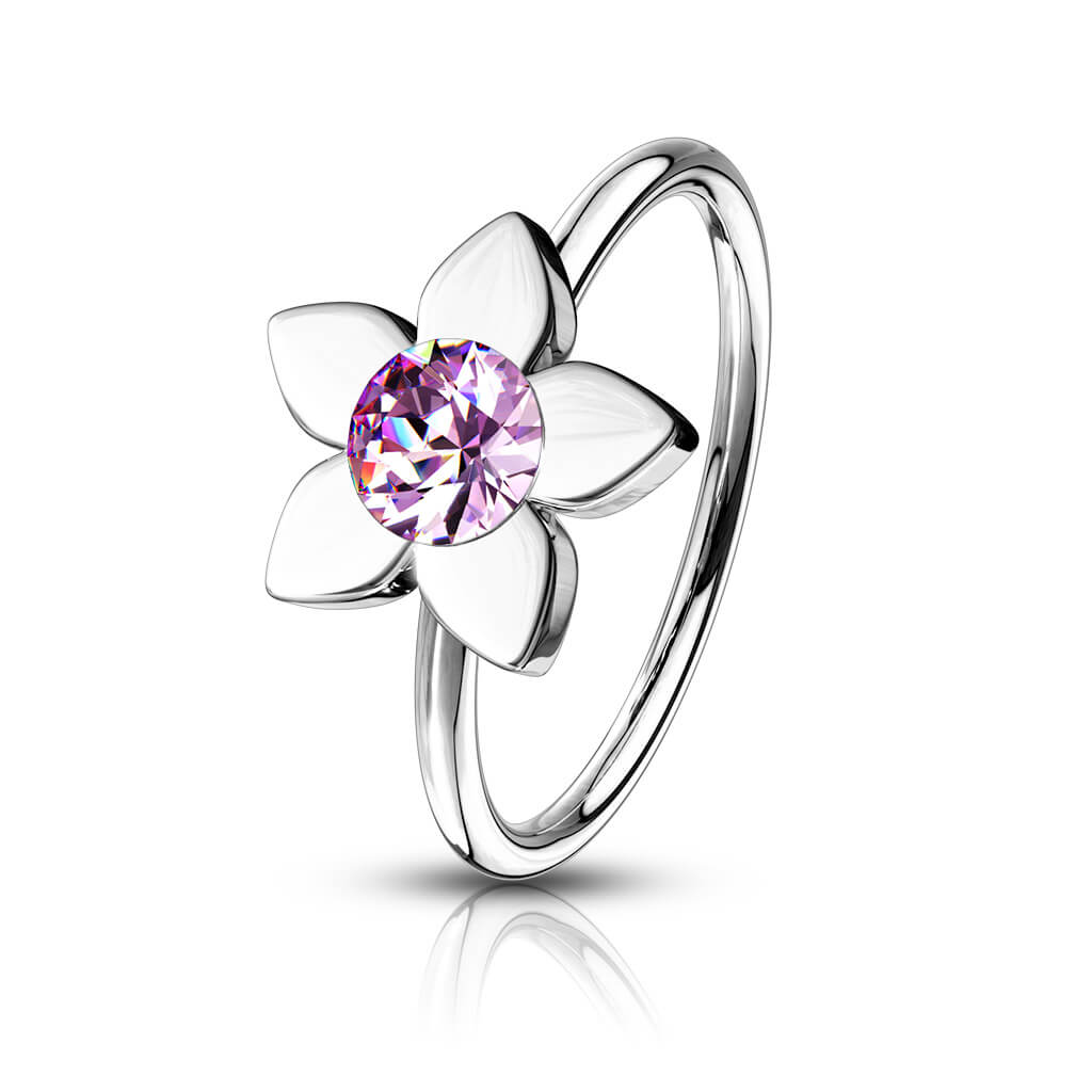 Jeweled Flower Nose Hoop Ring