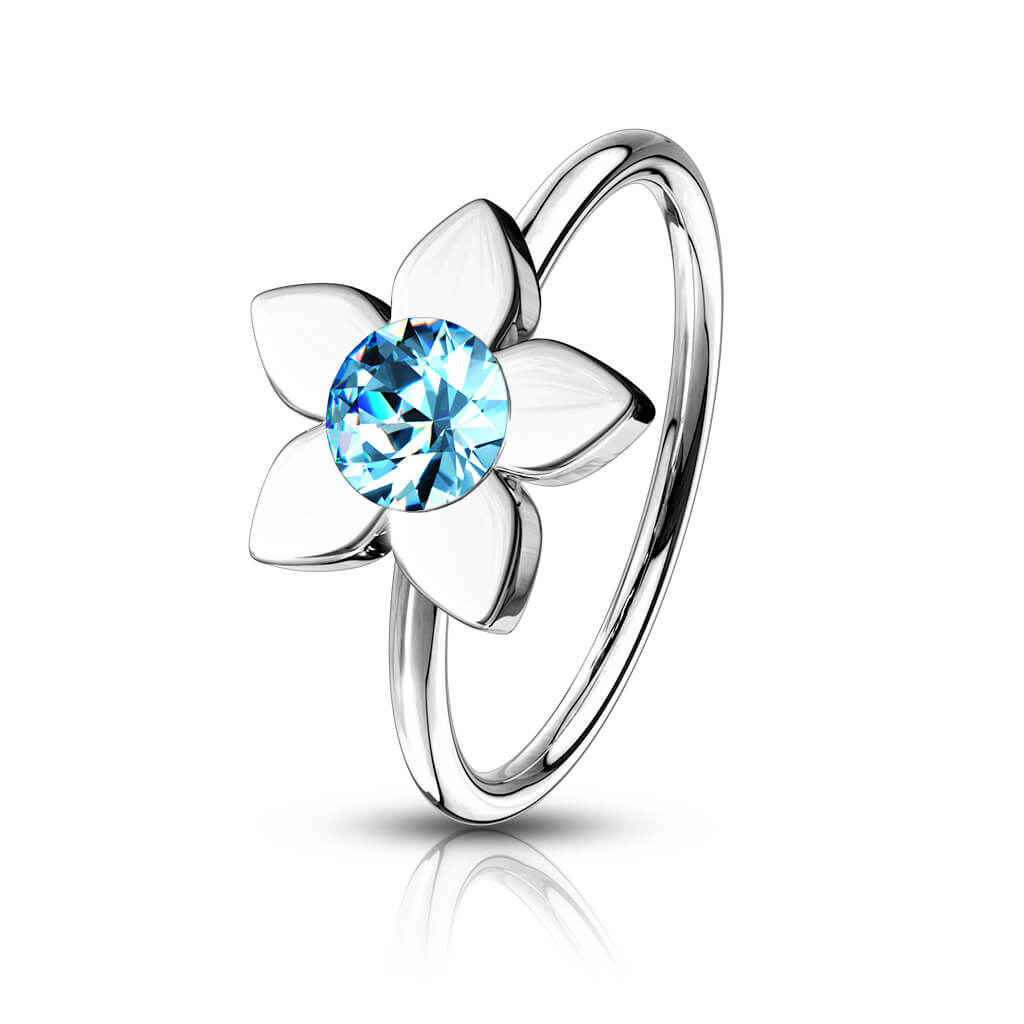 Jeweled Flower Nose Hoop Ring