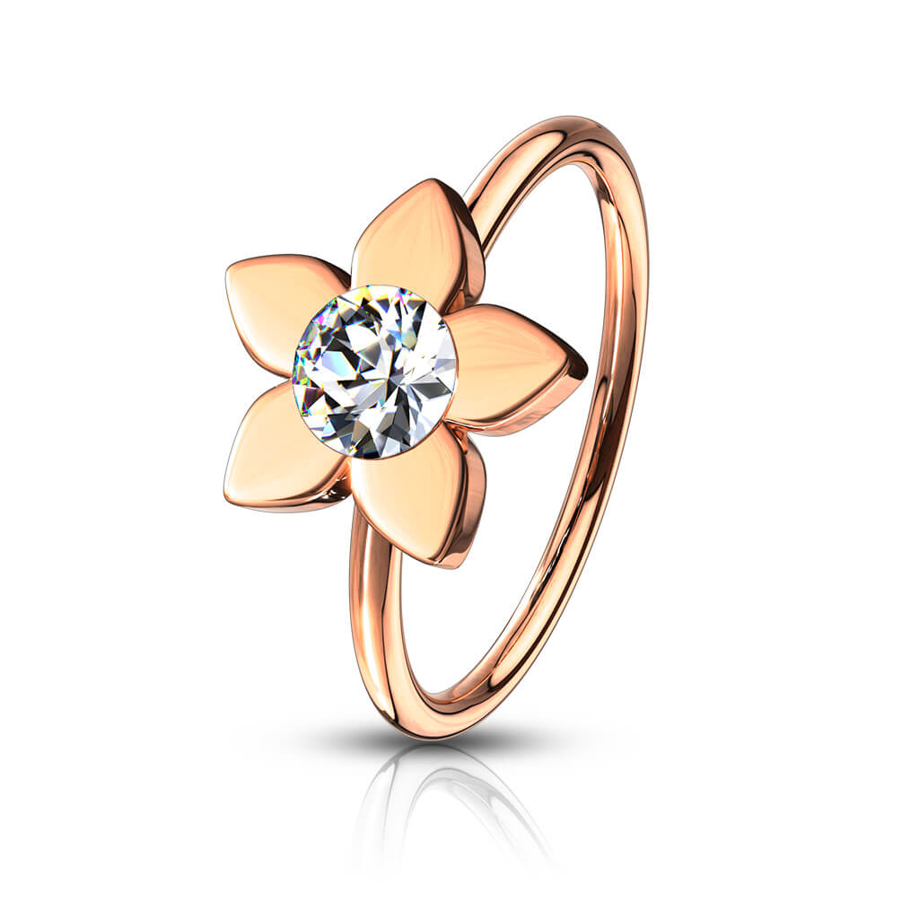 Jeweled Flower Nose Hoop Ring