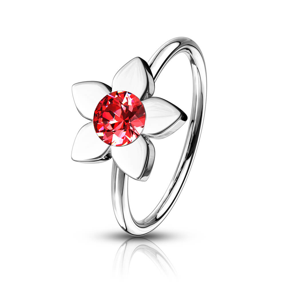 Jeweled Flower Nose Hoop Ring