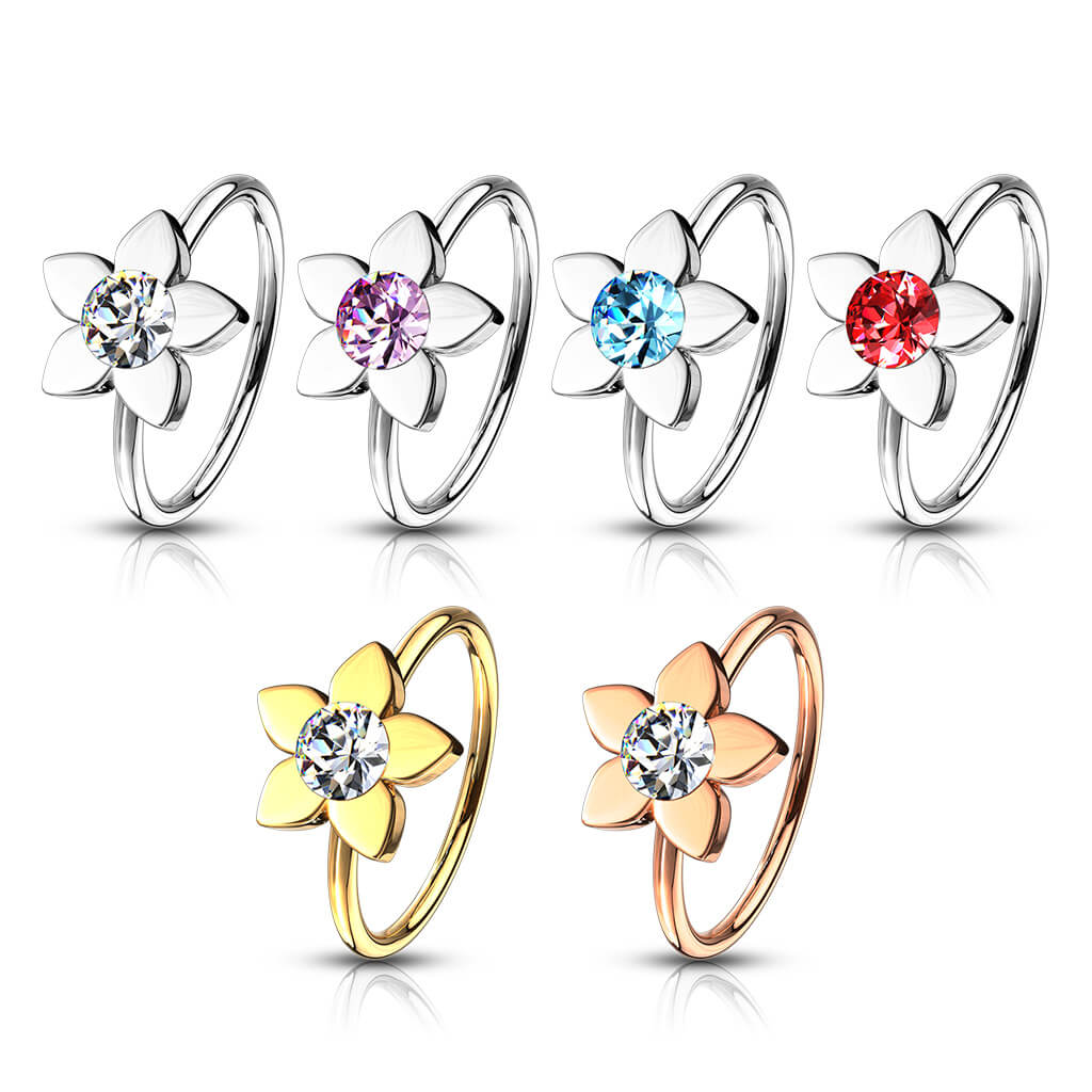 Jeweled Flower Nose Hoop Ring