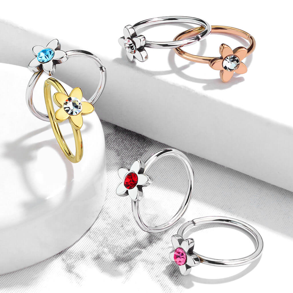 Jeweled Flower Nose Hoop Ring