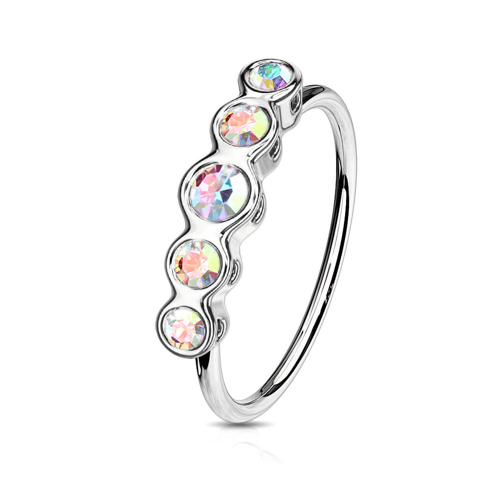Five CZ Bezel Bendable Nose Hoop - Surgical Steel