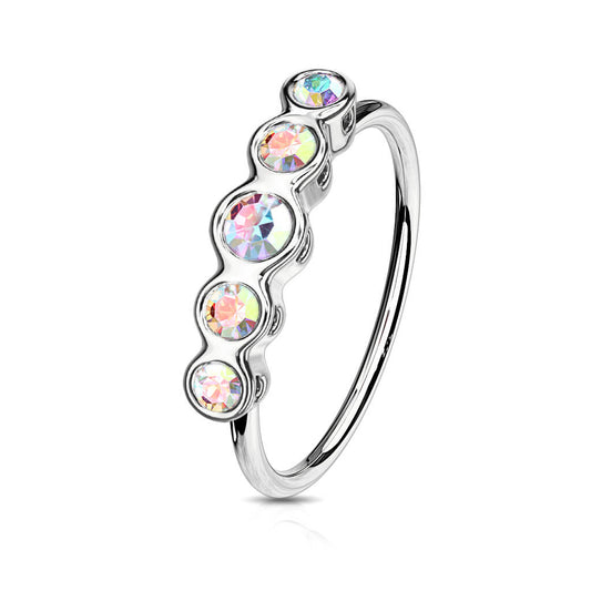 Five CZ Bezel Bendable Nose Hoop - Surgical Steel