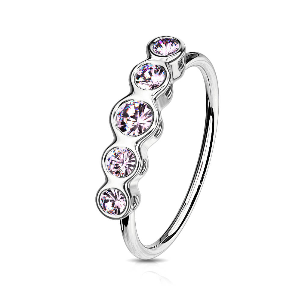 Five CZ Bezel Bendable Nose Hoop - Surgical Steel