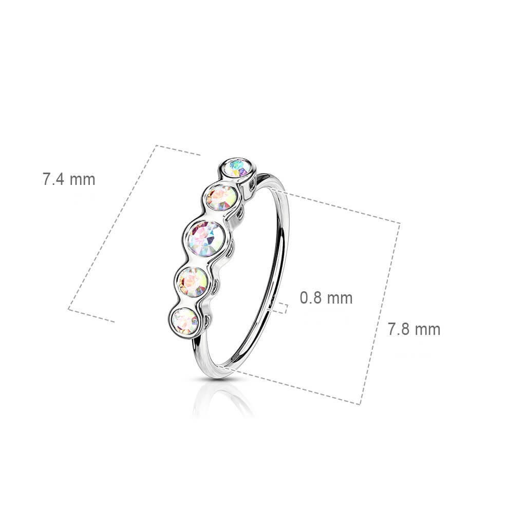 Five CZ Bezel Bendable Nose Hoop - Surgical Steel