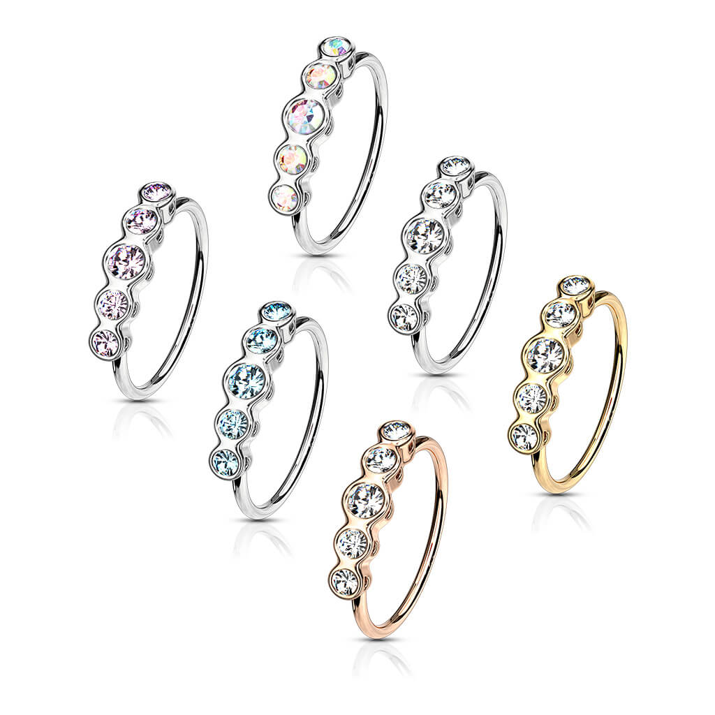 Five CZ Bezel Bendable Nose Hoop - Surgical Steel
