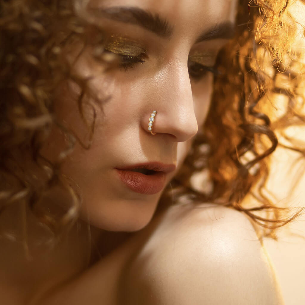 Five CZ Bezel Bendable Nose Hoop - Surgical Steel