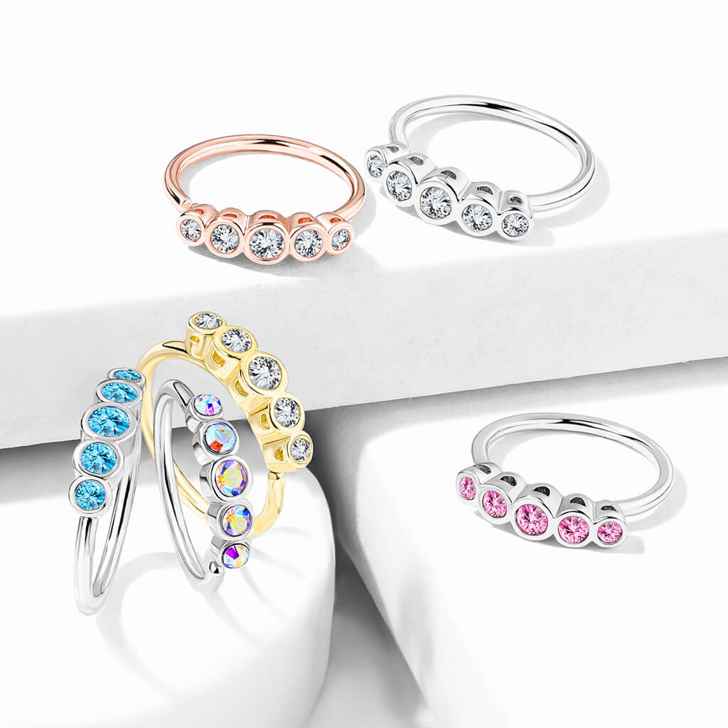 Five CZ Bezel Bendable Nose Hoop - Surgical Steel
