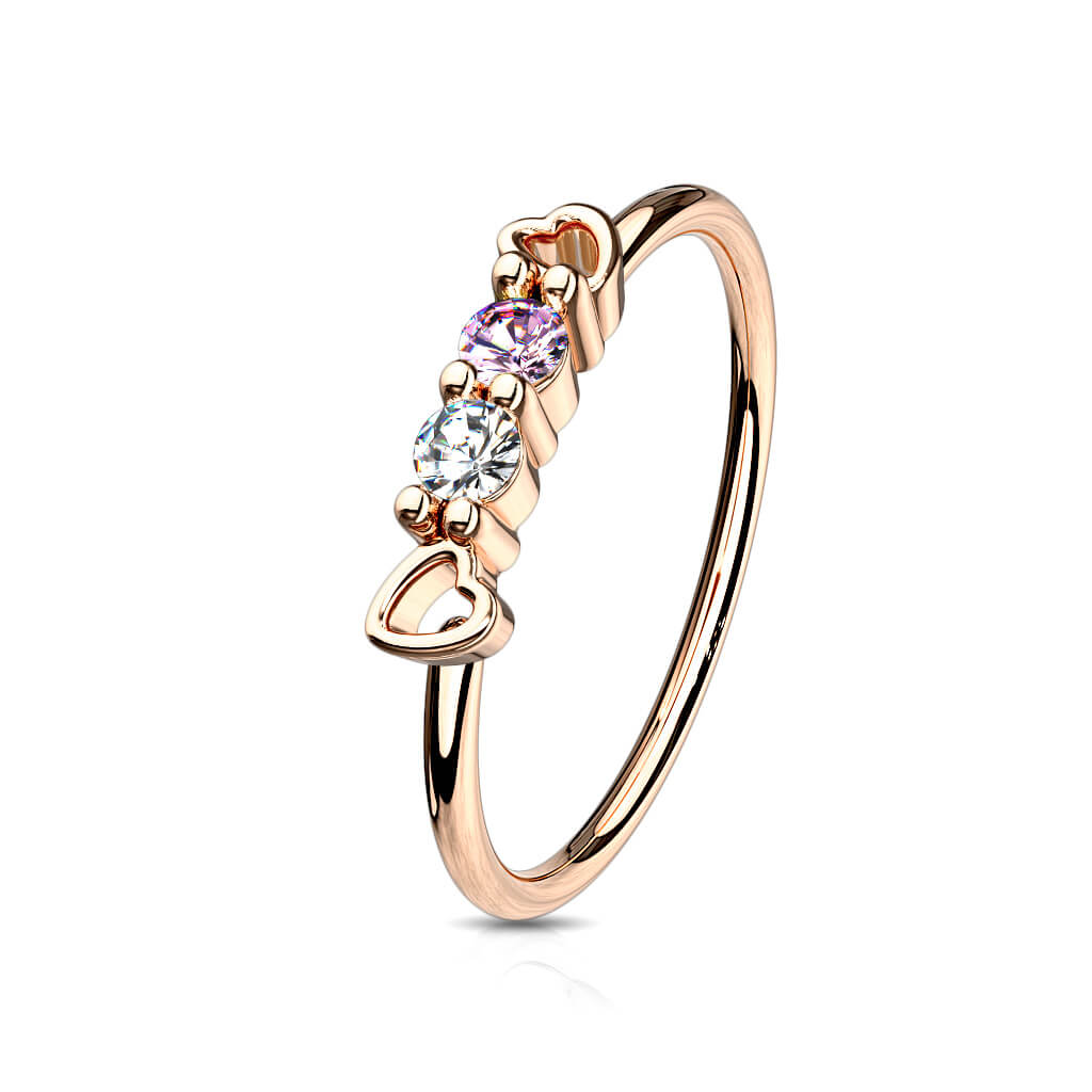 CZ Hearts Bendable Nose Hoop - Surgical Steel