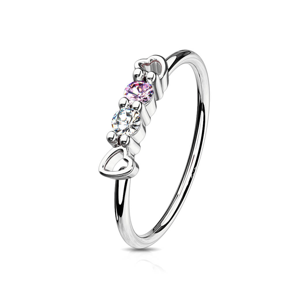 CZ Hearts Bendable Nose Hoop - Surgical Steel