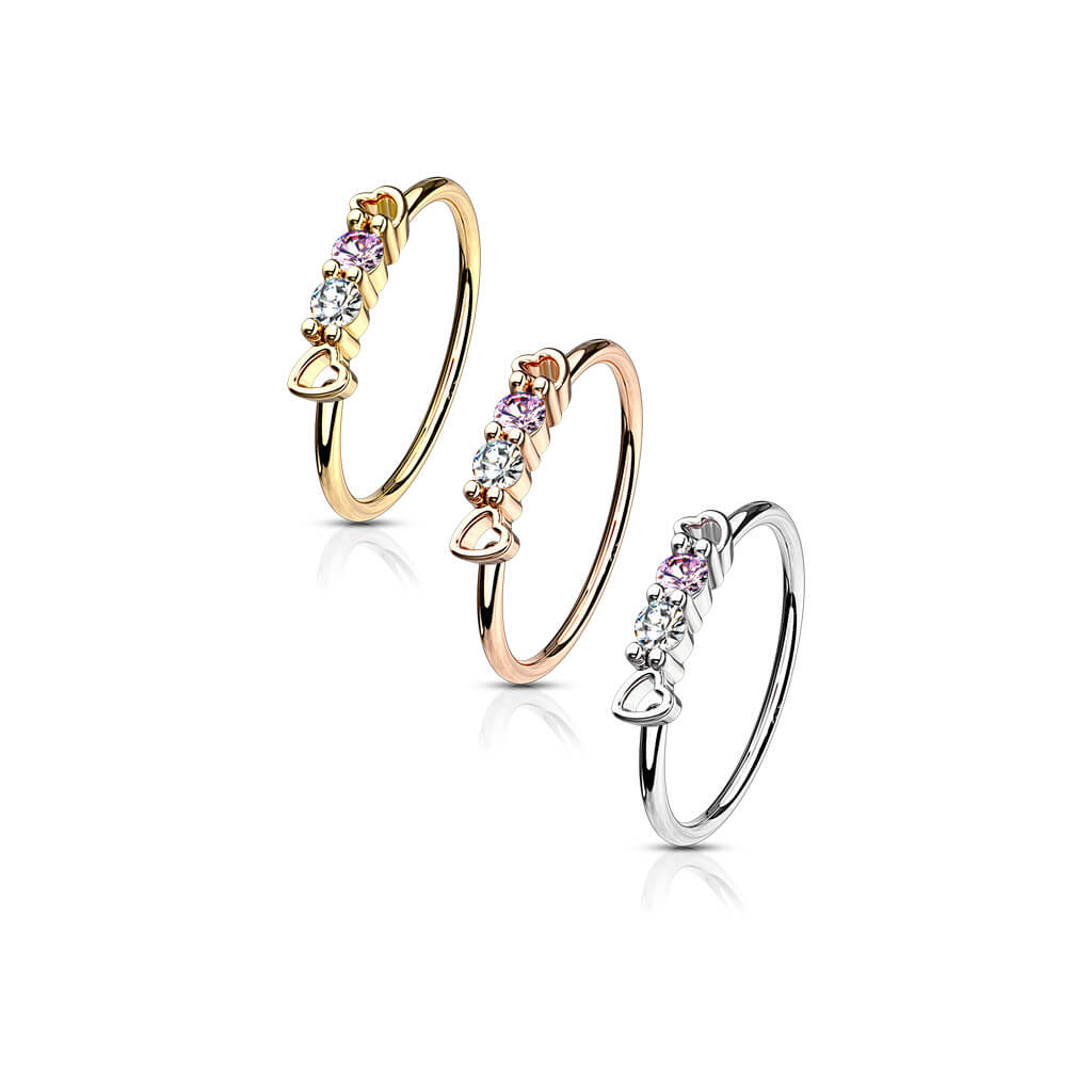 CZ Hearts Bendable Nose Hoop - Surgical Steel