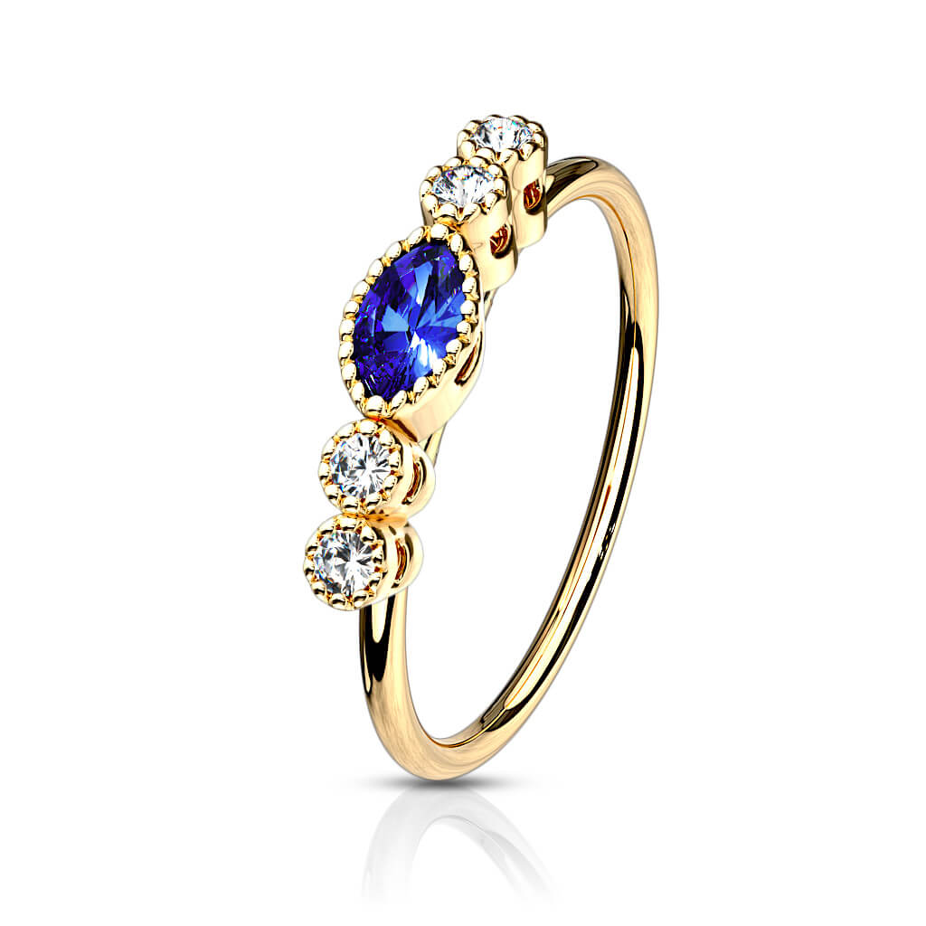 Marquise Sapphire CZ Bendable Nose Hoop - Surgical Steel
