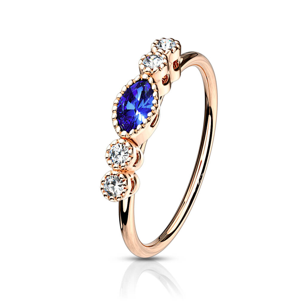 Marquise Sapphire CZ Bendable Nose Hoop - Surgical Steel