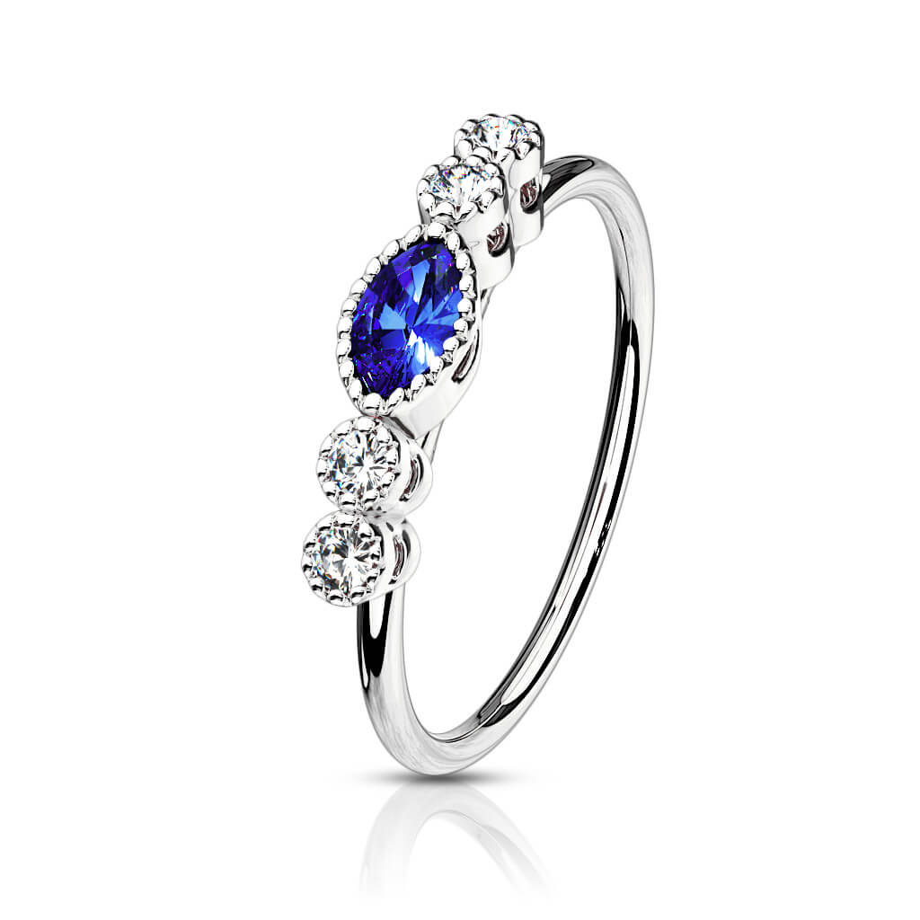 Marquise Sapphire CZ Bendable Nose Hoop - Surgical Steel