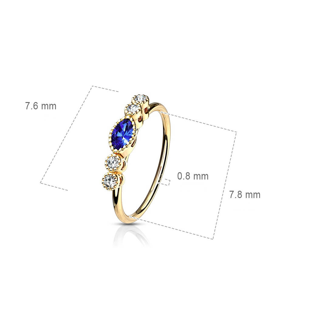 Marquise Sapphire CZ Bendable Nose Hoop - Surgical Steel