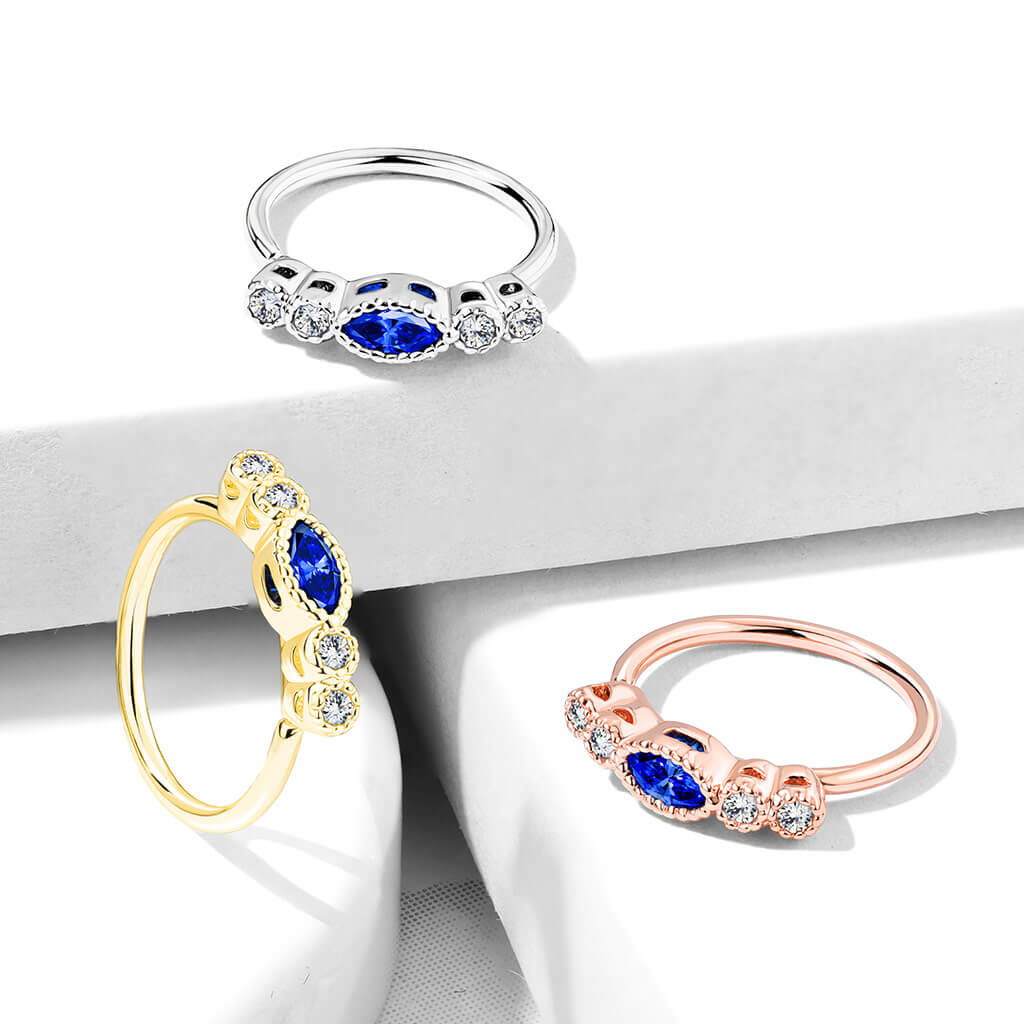 Marquise Sapphire CZ Bendable Nose Hoop - Surgical Steel