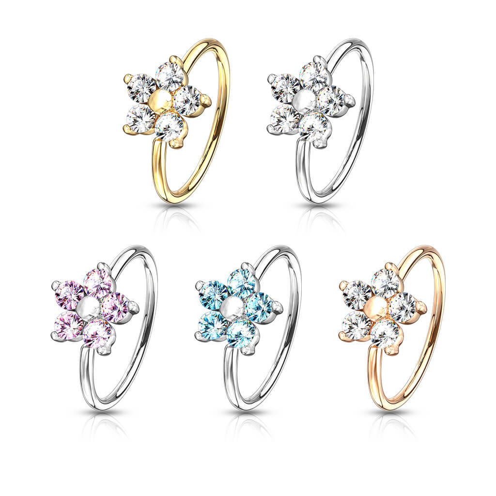 CZ Flower Bendable Nose Hoop Ring