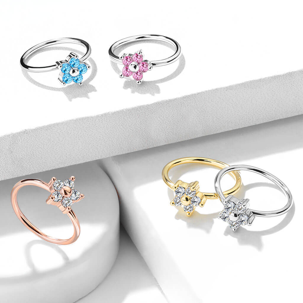CZ Flower Bendable Nose Hoop Ring