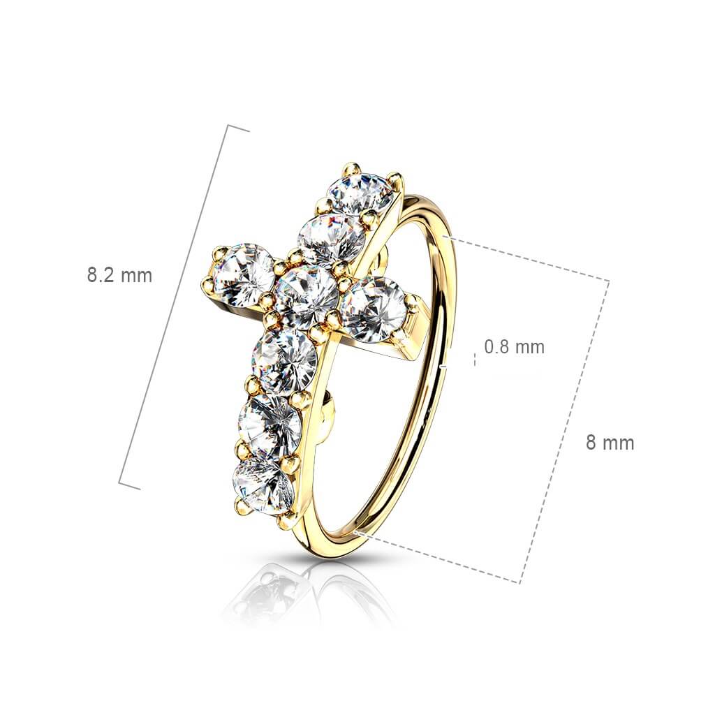 CZ Paved Cross Bendable Nose Hoop - Surgical Steel