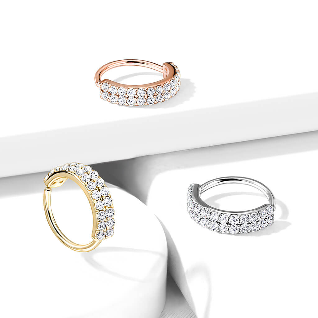 Double Lined CZ Half Circle Bendable Nose Hoop