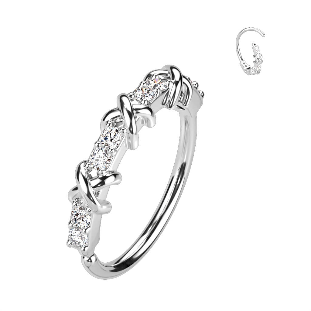 Pavé CZ & Criss Cross Bendable Nose Hoop