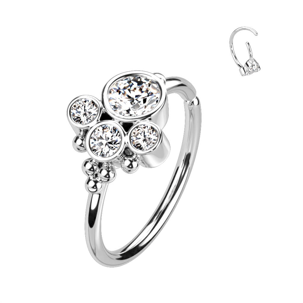 Round CZ & Ball Cluster Bendable Nose Hoop