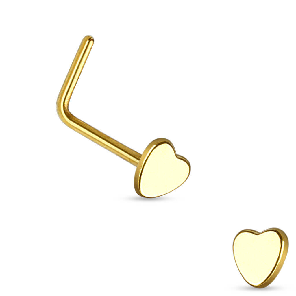 Heart Top L-Bend Nose Ring - Surgical Steel