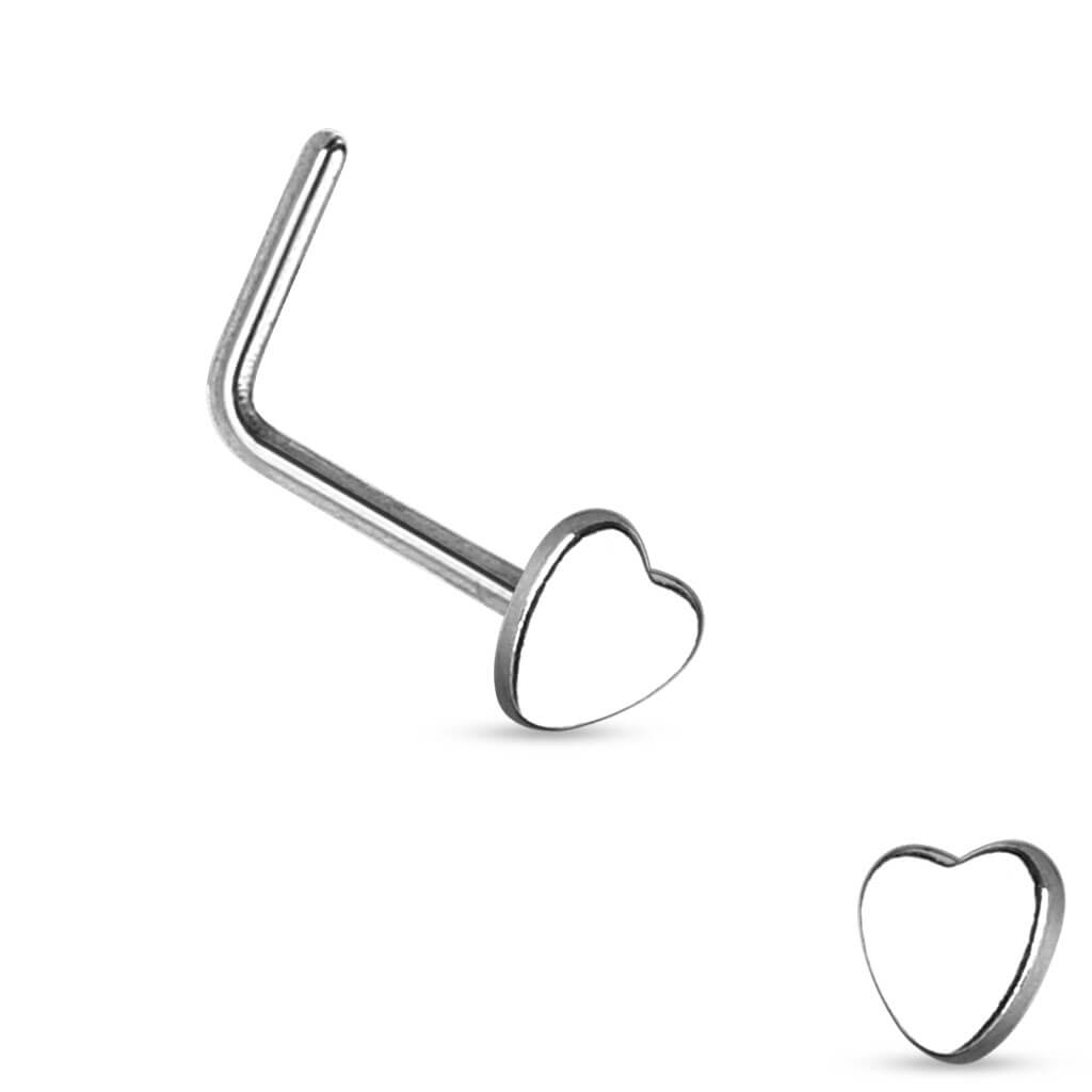 Heart Top L-Bend Nose Ring - Surgical Steel