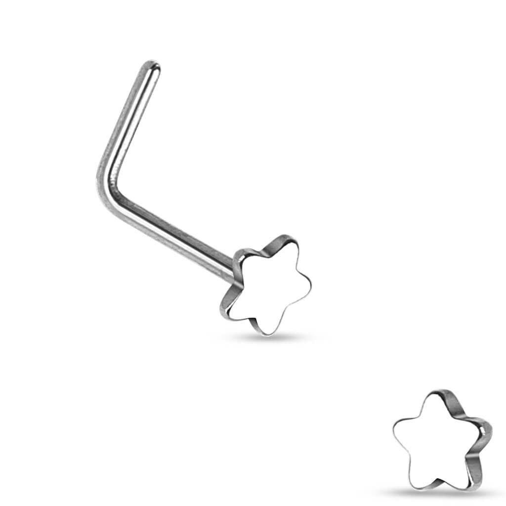 Star Top L-Bend Nose Ring in Surgical Steel