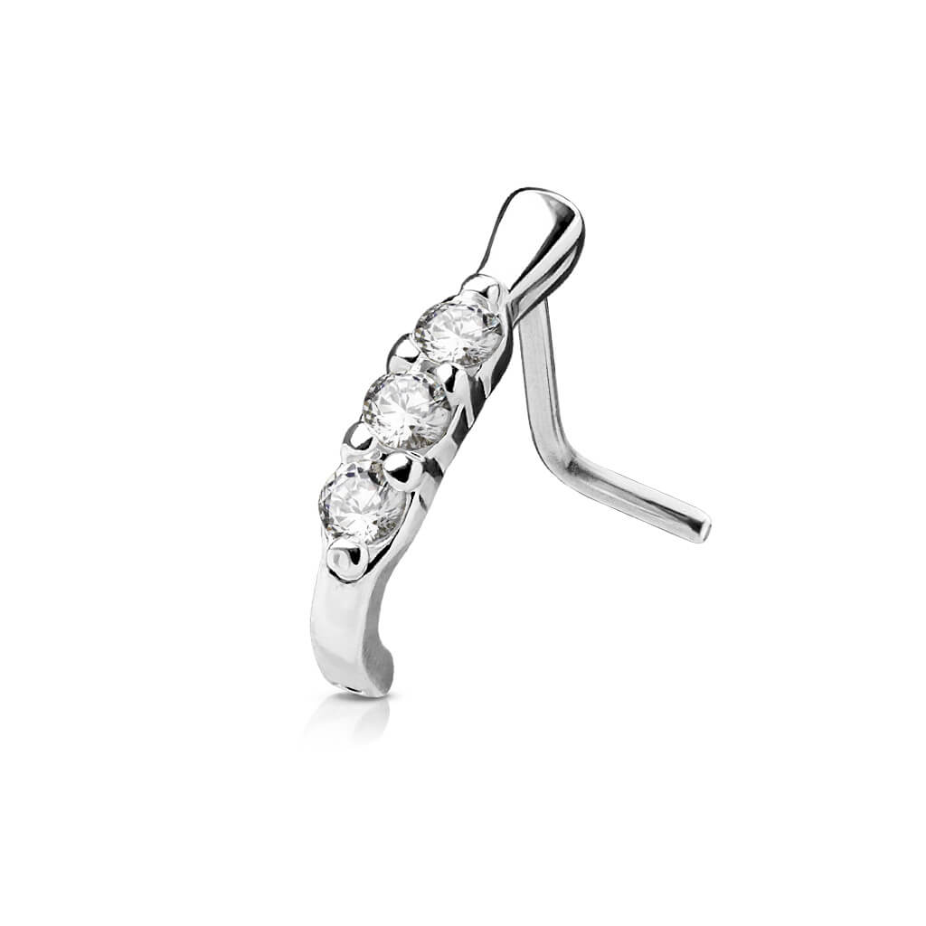 Triple CZ L-Bend Nose Crawler Stud - Surgical Steel