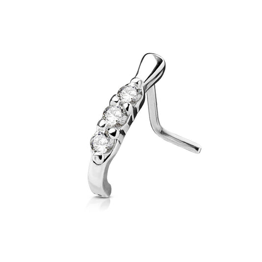Triple CZ L-Bend Nose Crawler Stud - Surgical Steel