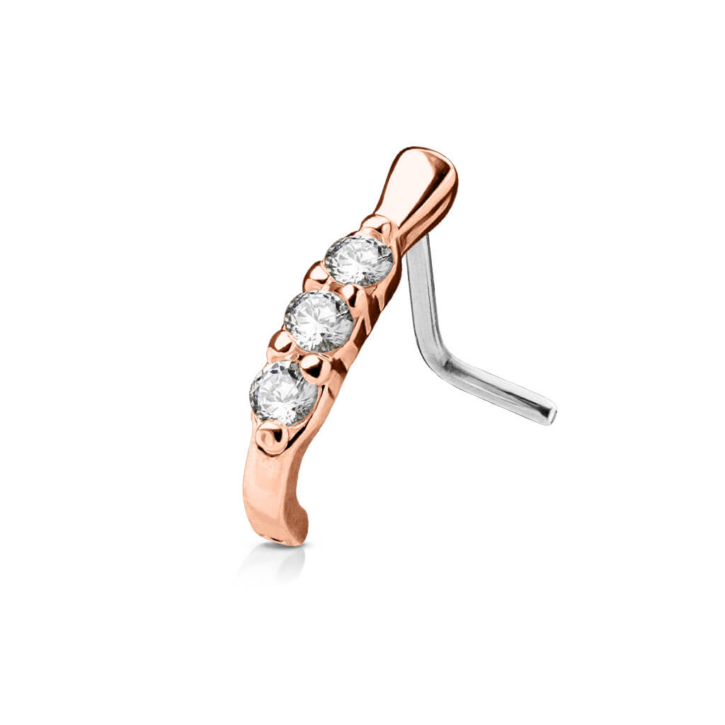Triple CZ L-Bend Nose Crawler Stud - Surgical Steel