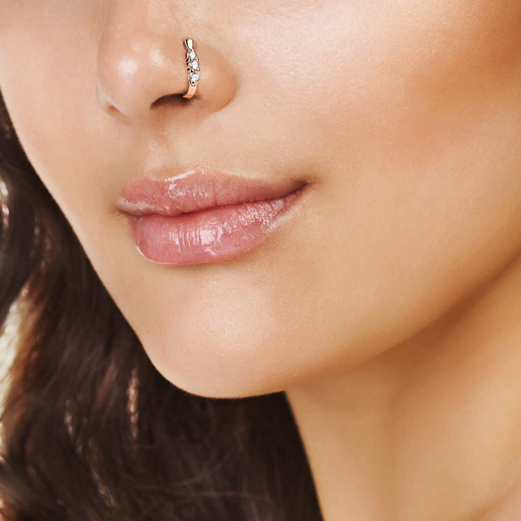 Triple CZ L-Bend Nose Crawler Stud - Surgical Steel