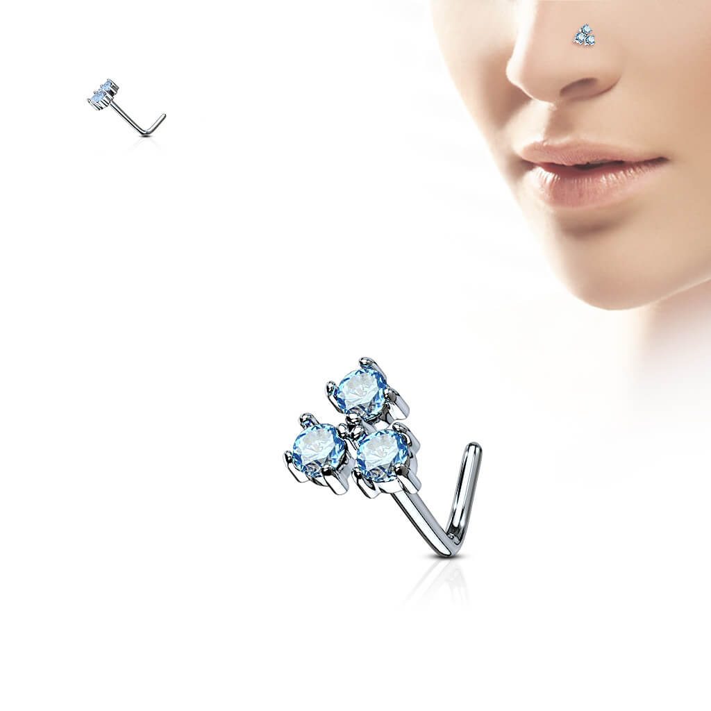 Triangle Trio CZ Prong-Set L-Bend Nose Stud