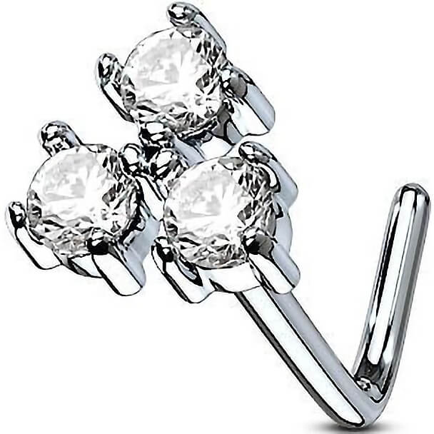 Triangle Trio CZ Prong-Set L-Bend Nose Stud