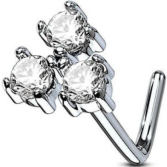 Triangle Trio CZ Prong-Set L-Bend Nose Stud