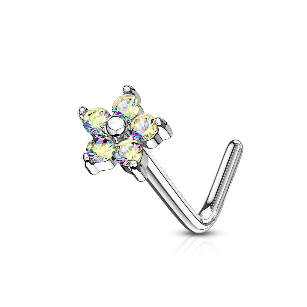 CZ Flower L-Bend Nose Stud